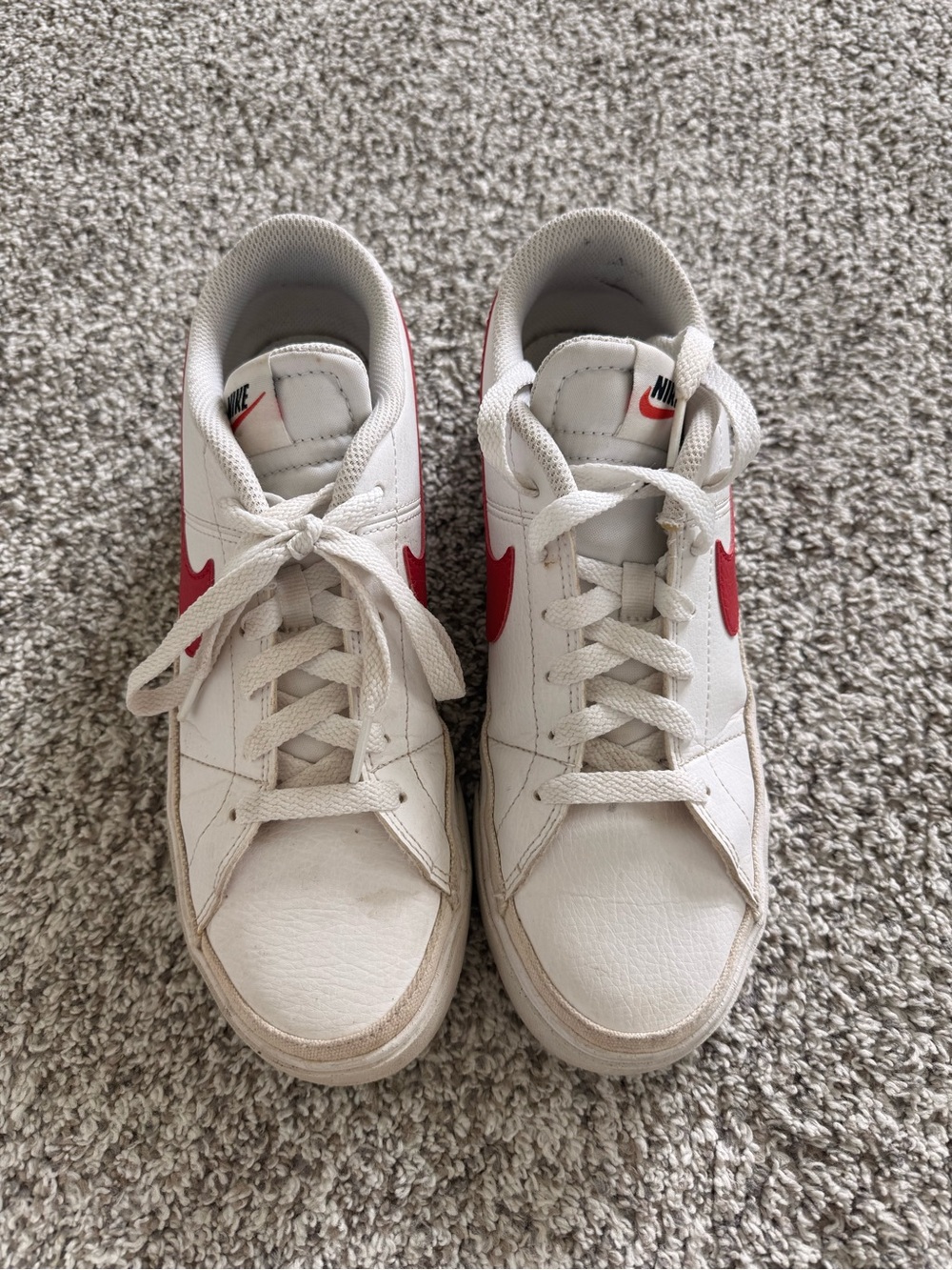 Nike White Sneakers with Red Swoosh